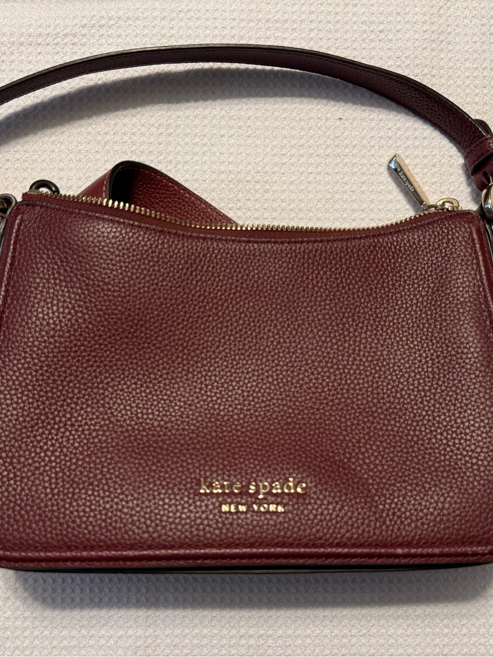 kate spade Pebbled Leather Crossbody in Burgundy with Gold Hardware
